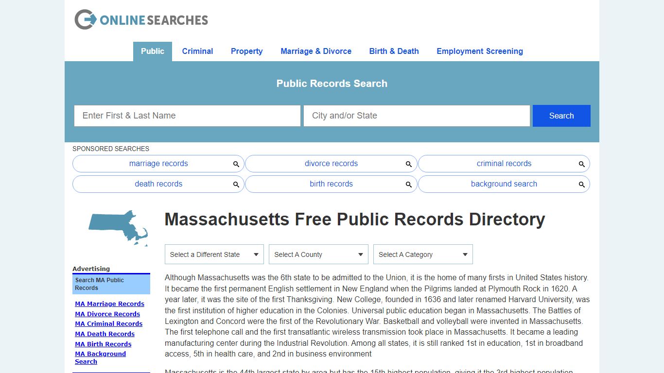 Massachusetts Free Public Records Directory - OnlineSearches.com